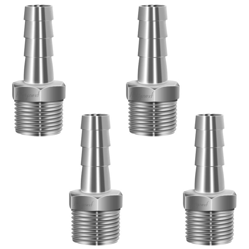 Horiznext 304 Stainless Steel 1/2" Barb Hose to 1/2 NPT Home Brew pipe barbed nipple Fitting. Pack of 4 - Image 1